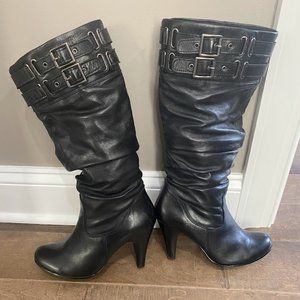 Aldo Faux Black Leather Heeled Boot Sz 8